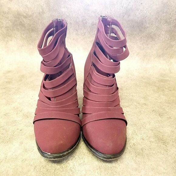 ETC Womens Size 6/7 Red Strappy 3.5" Heel Ankle Boot Booties - Picture 2 of 10